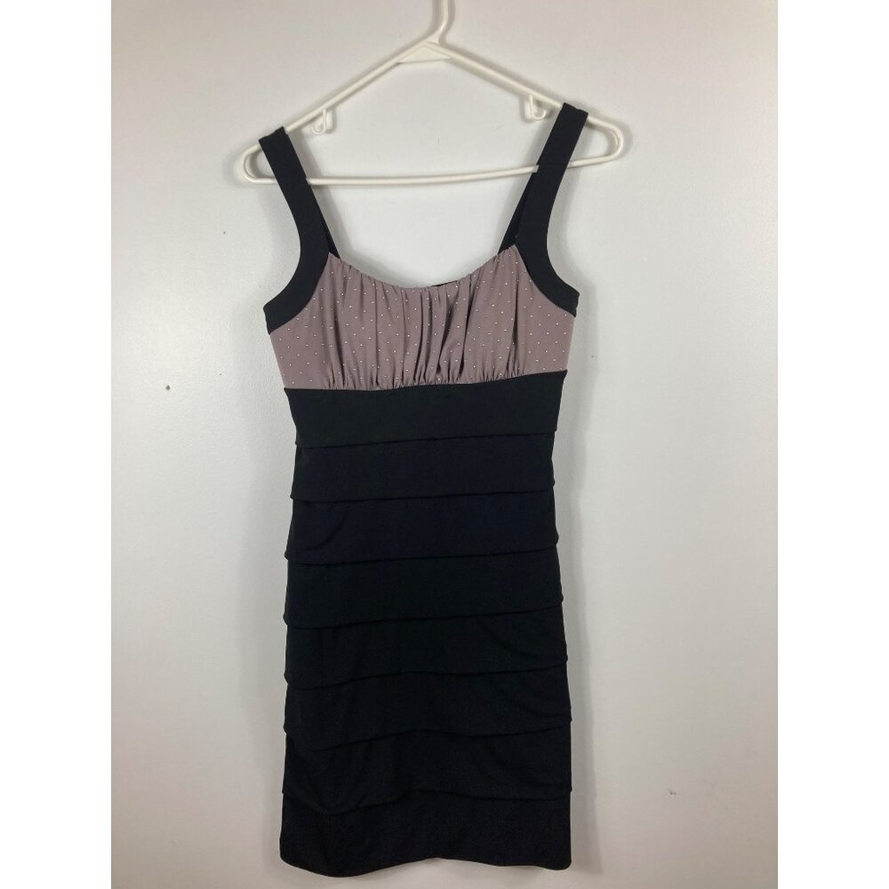 Womens Enfocus Studio Sleeveless Bodycon Party Cocktail Dress Tiered Black Tan 6